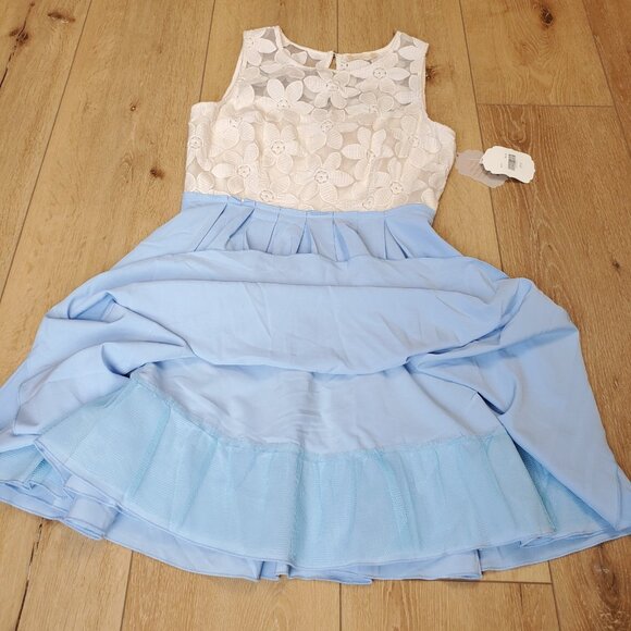 Altard State Dress Blue Cream Floral Lace Tulle Cottage Fairy Pleated Size L NEW - Picture 14 of 16